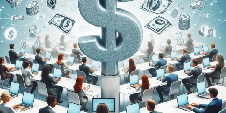 Ilustrasi bekerja online dibayar per jam dengan fleksibilitas tinggi