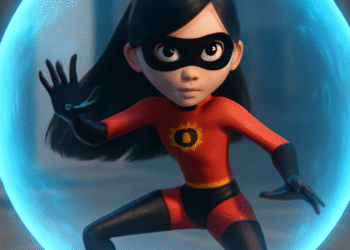 Violet Parr menggunakan kekuatan perisai energi di The Incredibles