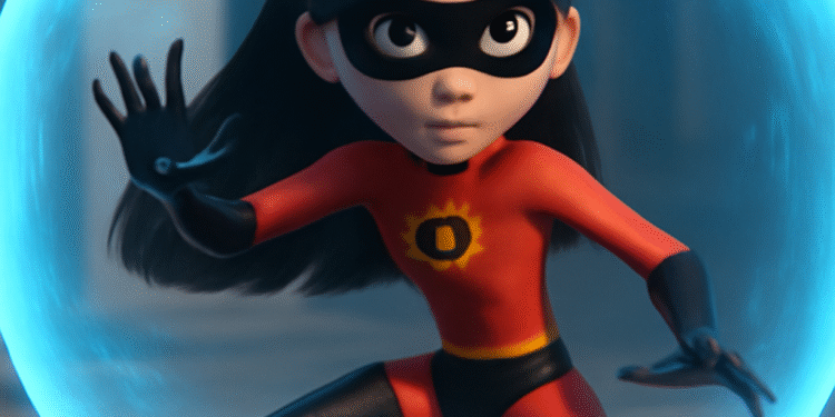 Violet Parr menggunakan kekuatan perisai energi di The Incredibles