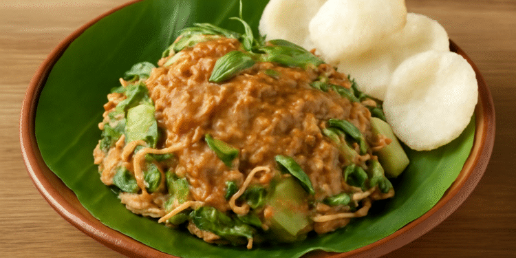 Karedok dengan sayuran mentah dan bumbu kacang khas